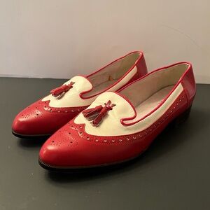 Vintage Women’s Red and White Spectator Flats Size US 7.5 Made in France